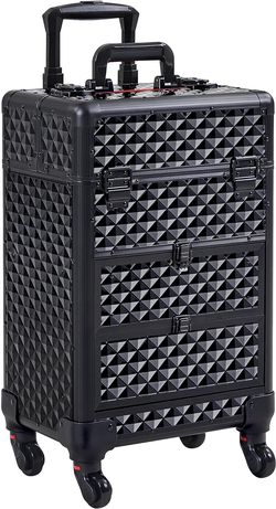 Kosmetický kufr LUXURY 3v1 - černo-černý se dvěma zásuvkami