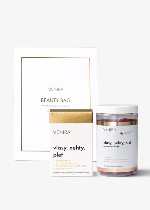 VENIRA beauty bag, kapsle pro vlasy, nehty a pleť + medvídci pro vlasy, nehty a pleť