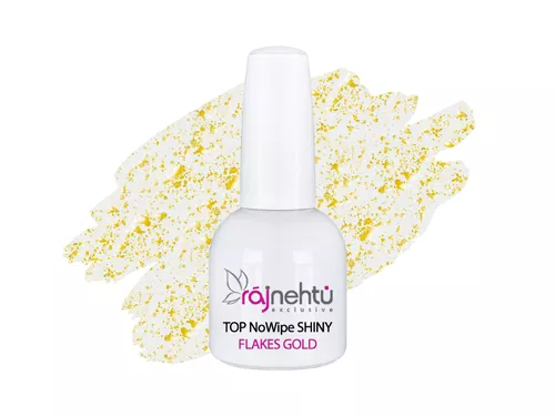 UV gel lak TOP NoWipe Shiny Flakes Gold 15ml