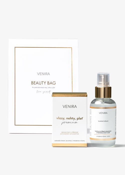 VENIRA beauty bag, PREMIUM kapsle pro vlasy, nehty a pleť + zahušťující vlasové sérum