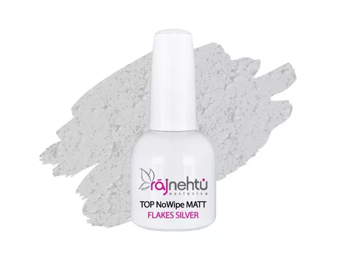 UV gel lak TOP NoWipe Matt Flakes Silver 15ml