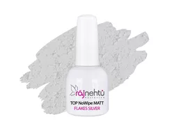 UV gel lak TOP NoWipe Matt Flakes Silver 15ml